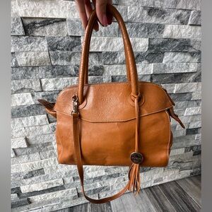 FURLA Genuine Leather Beautiful tan cognac neutral crossbody handbag purse.